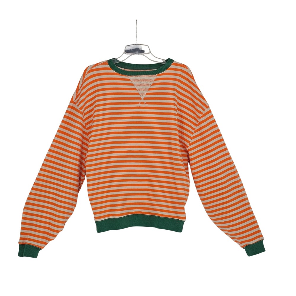We The Free Oversized Sweatshirt XS Orange White Classic Striped Pullover Casual